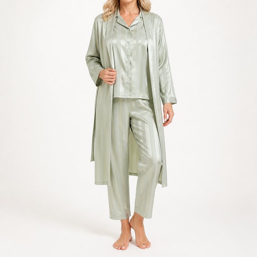 Amara | Womens Satin Jacquard Loungewear Pyjama Set, Sage Green
