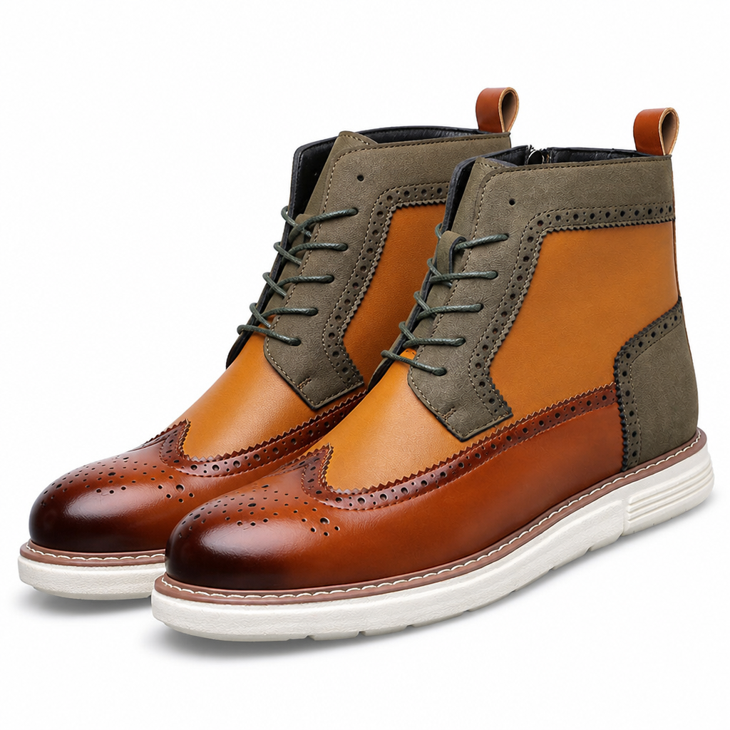Blythe | Mens Leather Lace Up Combat Military Mid Calf Boots Brown packshot
