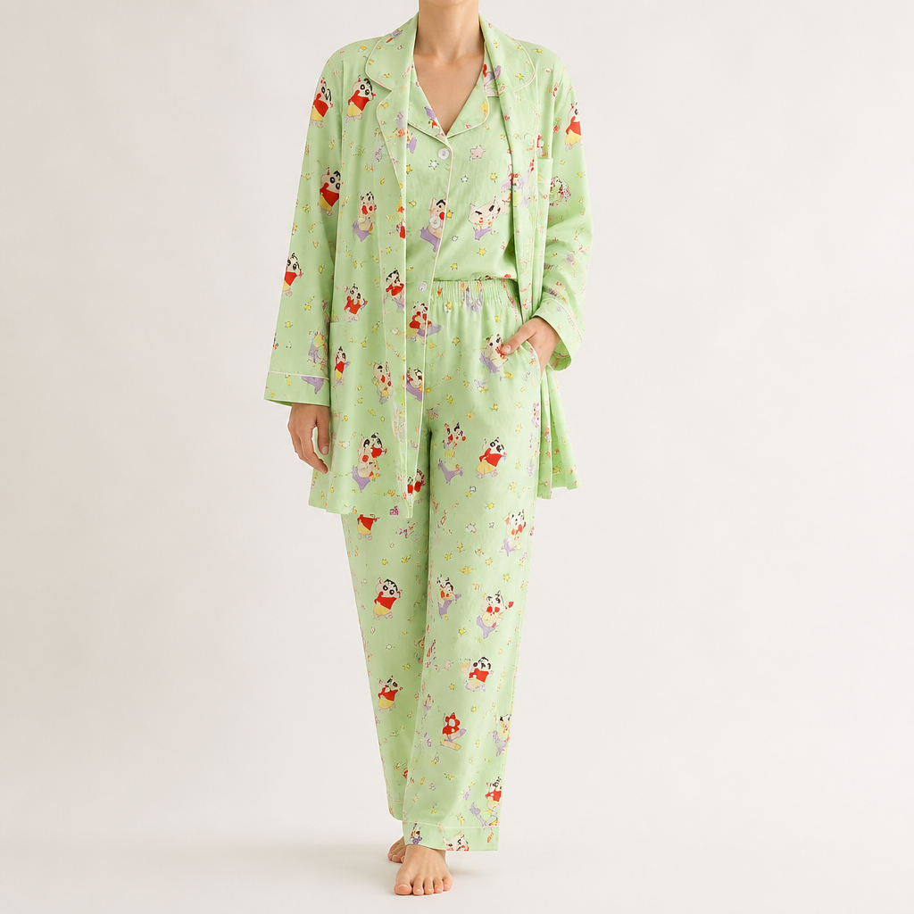 Rosalind | Womens Long Sleeve Button Up Cotton Pyjama Set Loungewear, Green