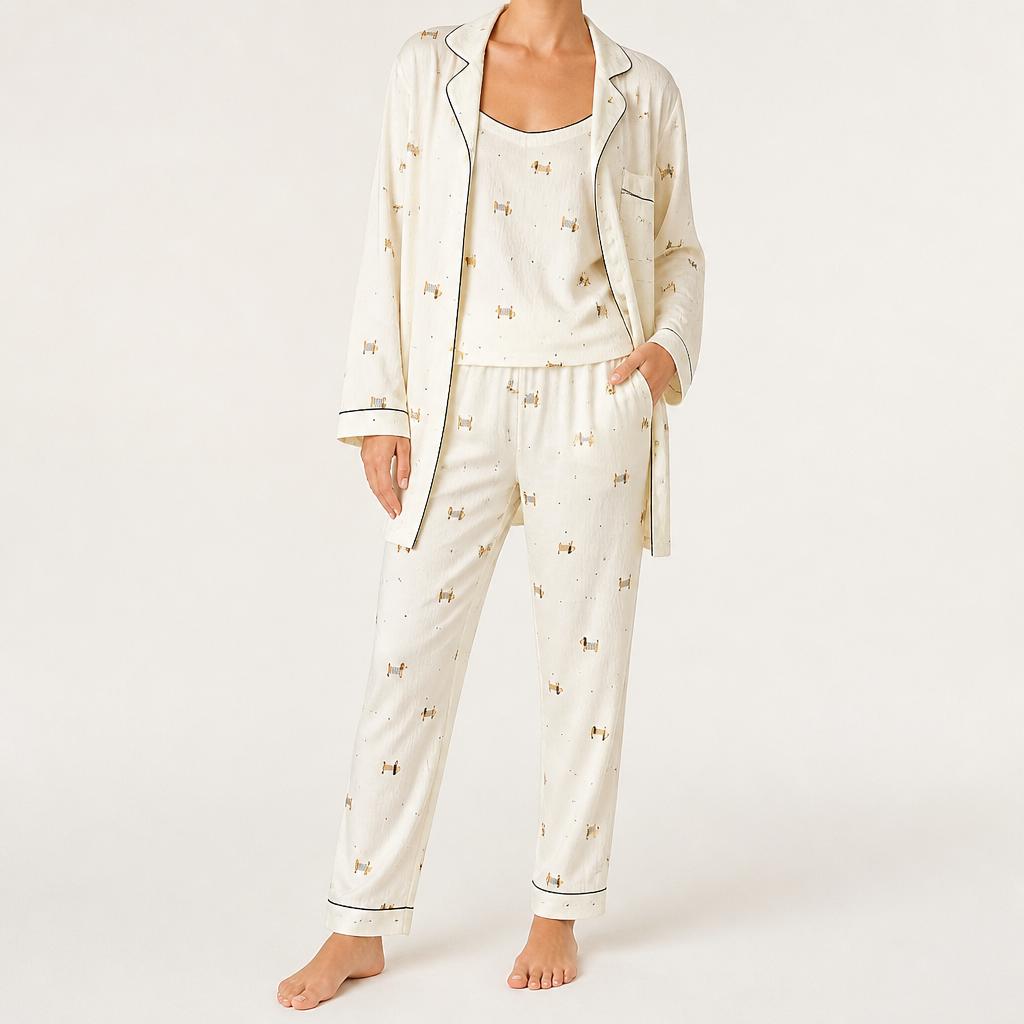 Rosalind | Womens Long Sleeve Button Up Cotton Pyjama Set Loungewear, White 2