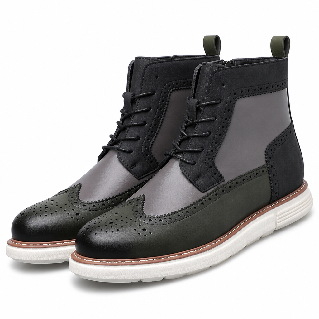 Blythe | Mens Leather Lace Up Combat Military Mid Calf Boots Green packshot