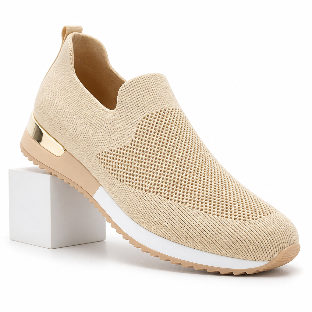 Mabel | Womens Trainers Sock Knit Slip On Breathable Running Shoes Beige packshot