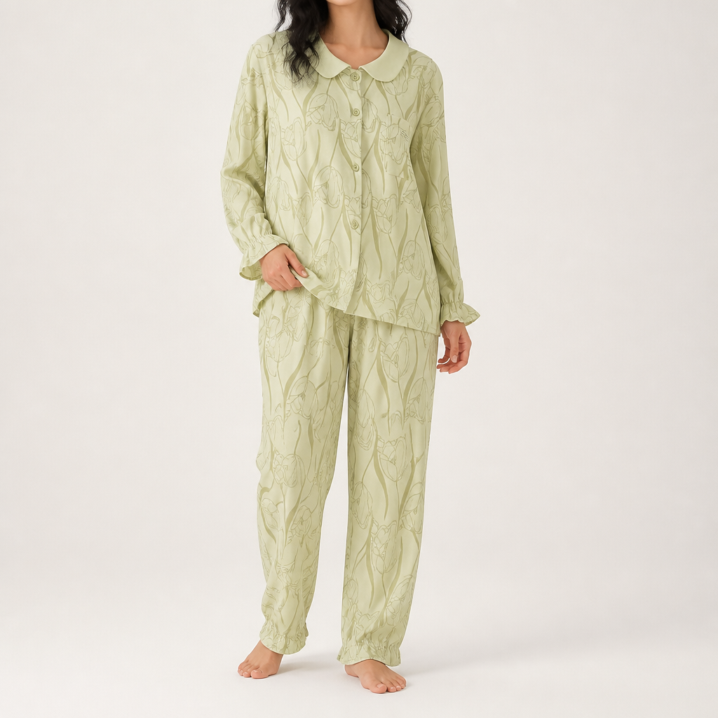 Beatrice | Womens Cotton Long Sleeve Pyjama Set, Mint Green