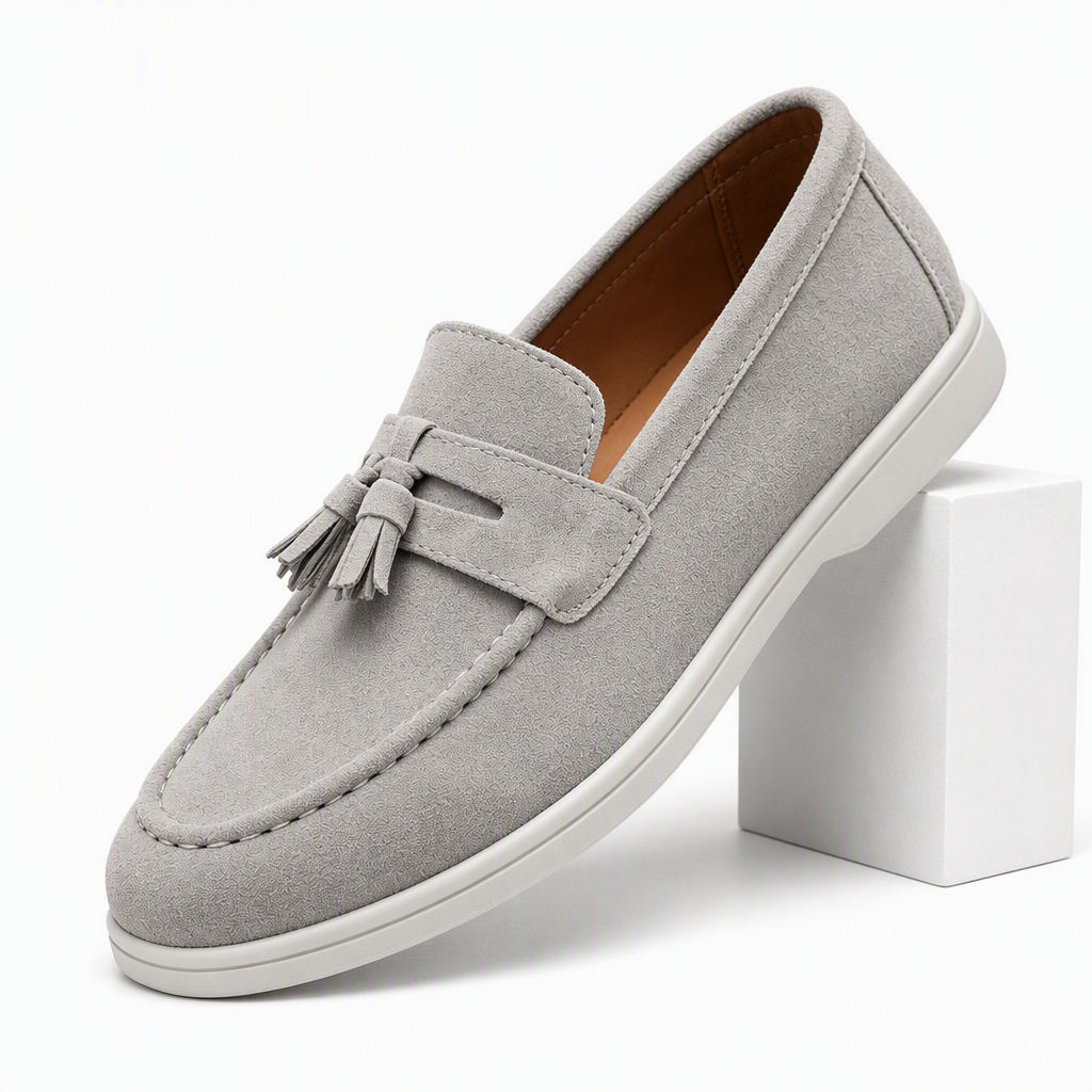 Fabian | Mens Leather Loafers Slip on Driving Casual Shoes Light Grey 2 packshot