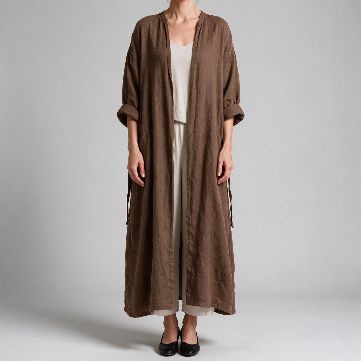 Dexter | Womens Shirt Dress Long Sleeve Longline Belted Midi Dress Coffee