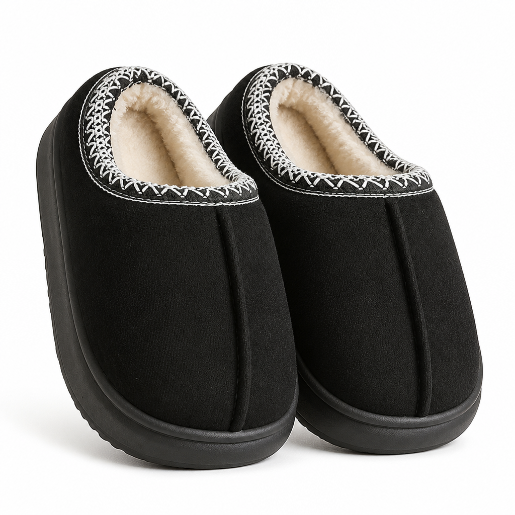 Dax | Womens Slippers Fluffy Warm Memory Foam House Slippers Black packshot