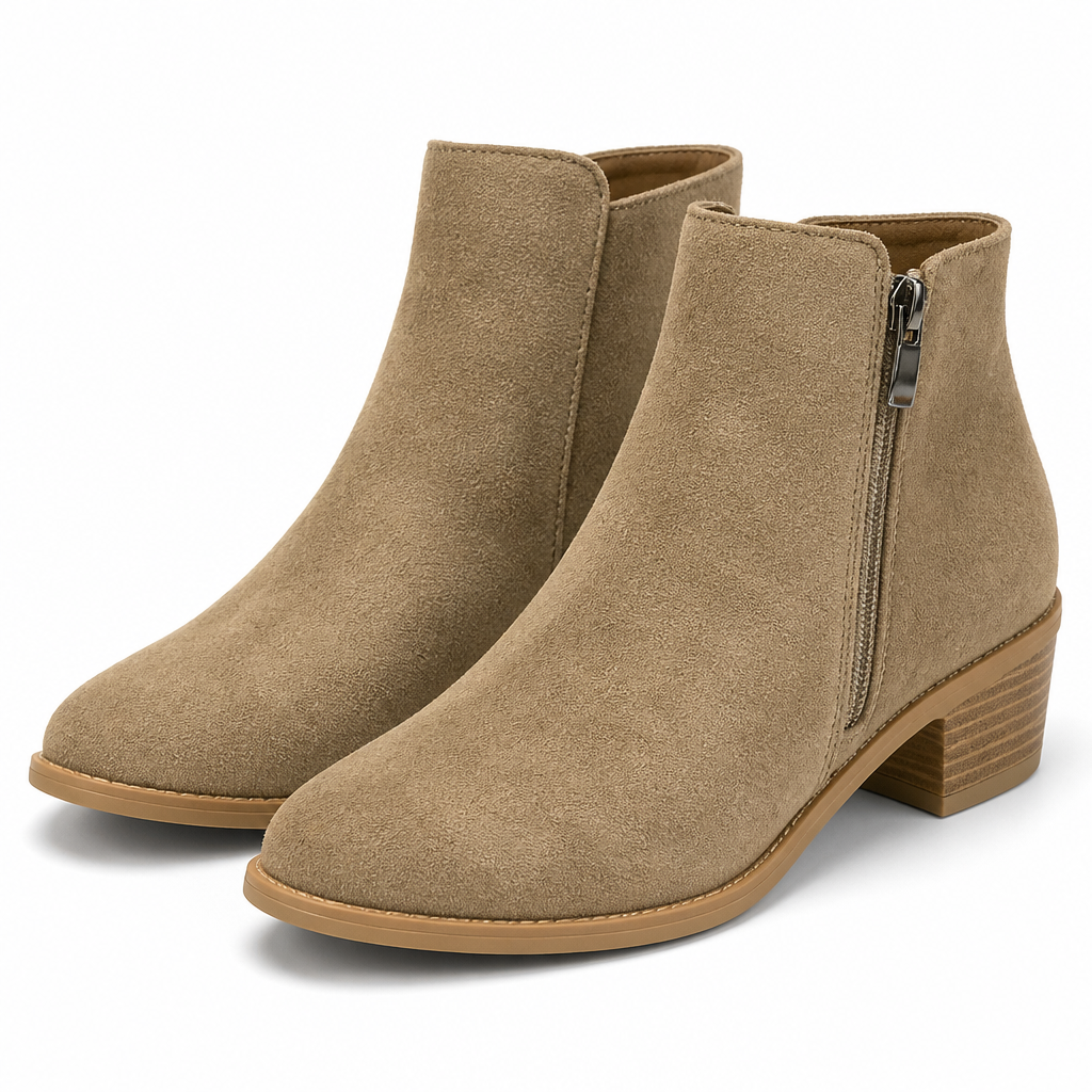 Vesper | Womens Ankle Boots Square Heel Side Zip Pointed Suede Boots Khaki packshot