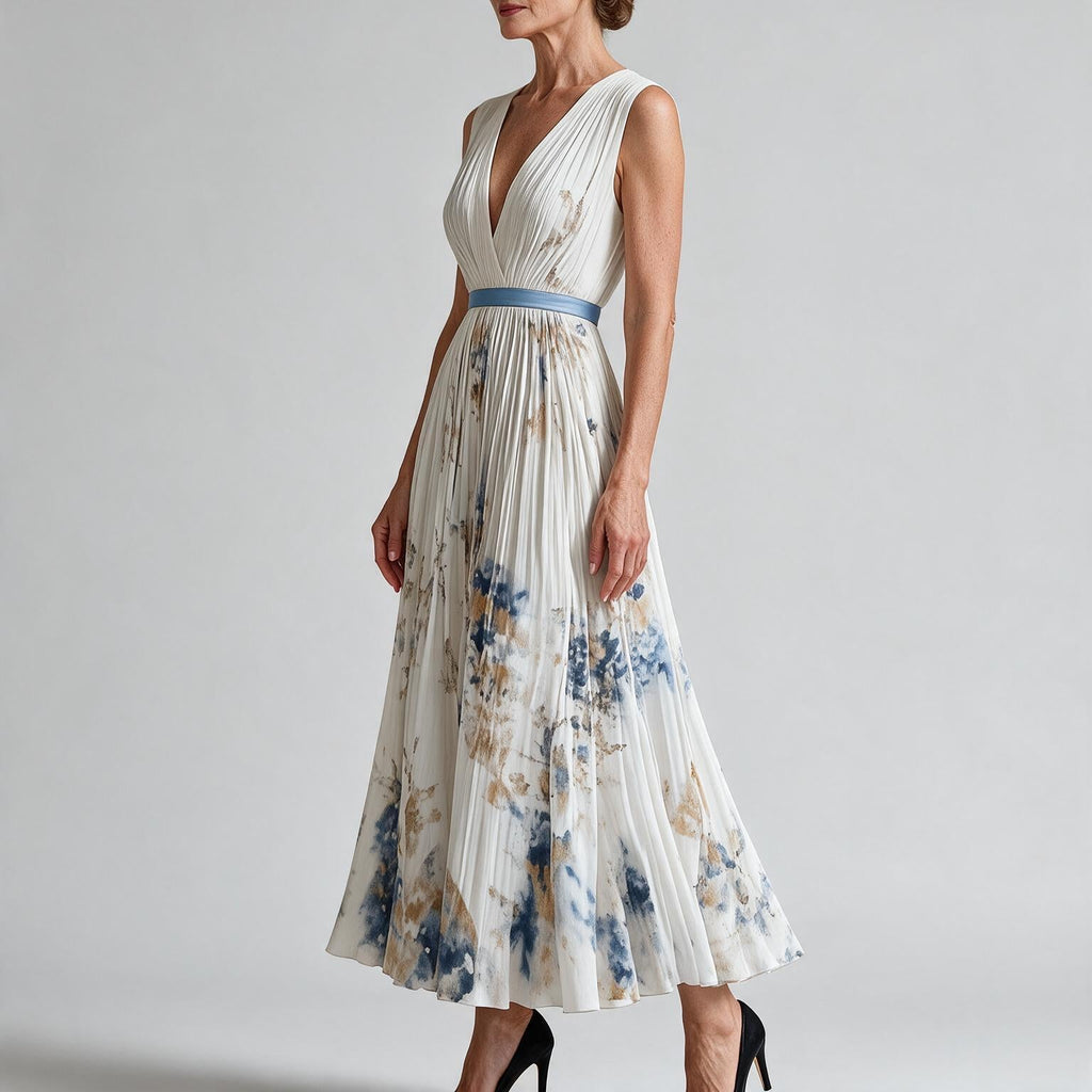 Seraphina | Womens Wedding Guest Maxi Summer Dresses Sleeveless Pleated Printed Dress