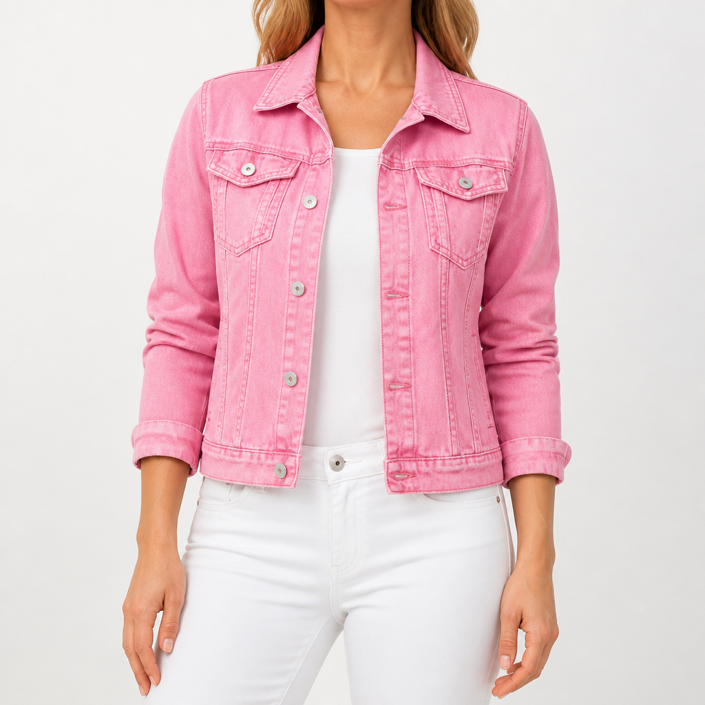 Sylvie | Womens Cropped Denim Jacket, Pink