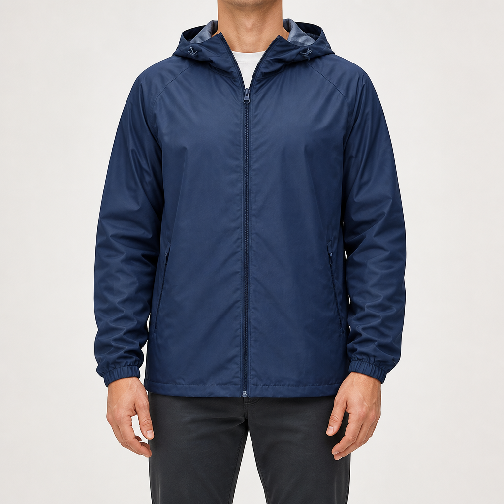 Julian | Mens Water Resistant Hooded Windbreaker Jacket, Navy Blue