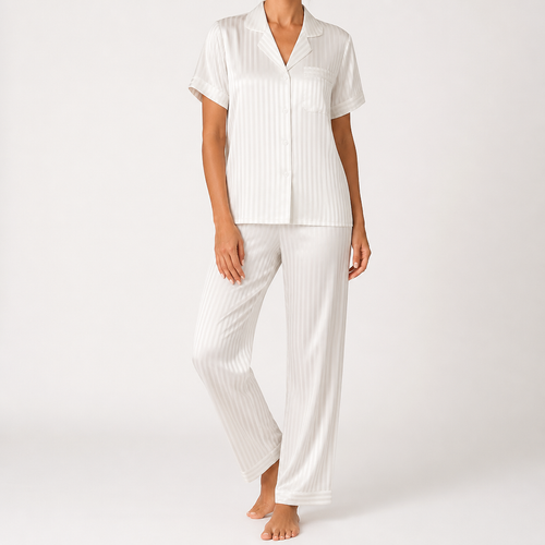 Clementine | Womens Short Pyjamas Printed Loungewear Set, White Stripe
