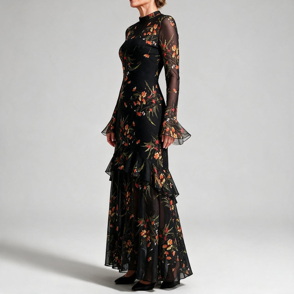 Amara | Womens Floral Dress Spaghetti Strap French Midi Dress