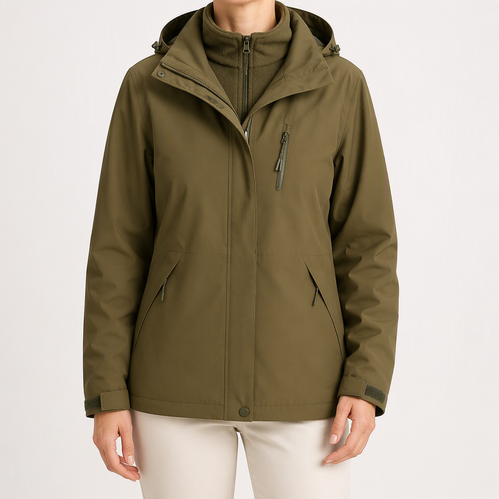 Imogen | Womens 3 In 1 Waterproof Hooded Softshell Jacket, Army Green