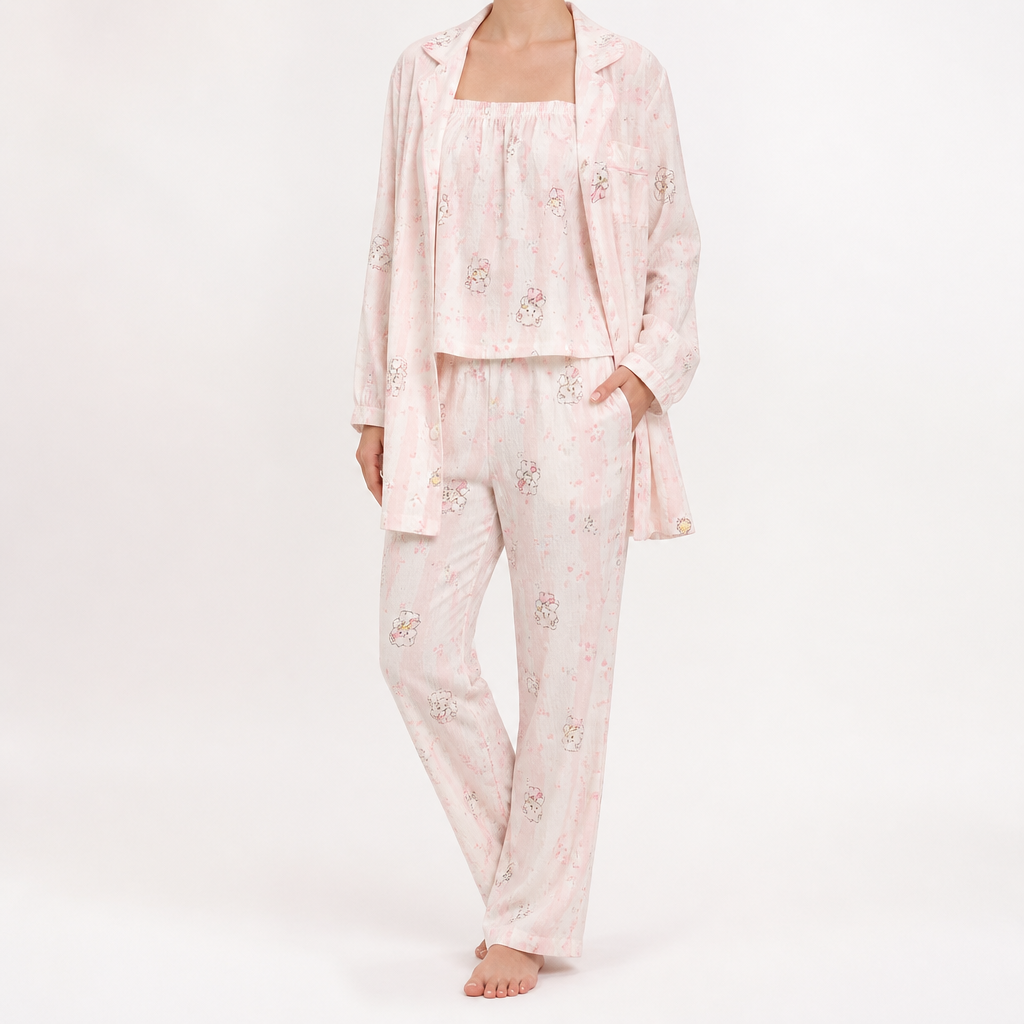 Rosalind | Womens Long Sleeve Button Up Cotton Pyjama Set Loungewear, Cream 11