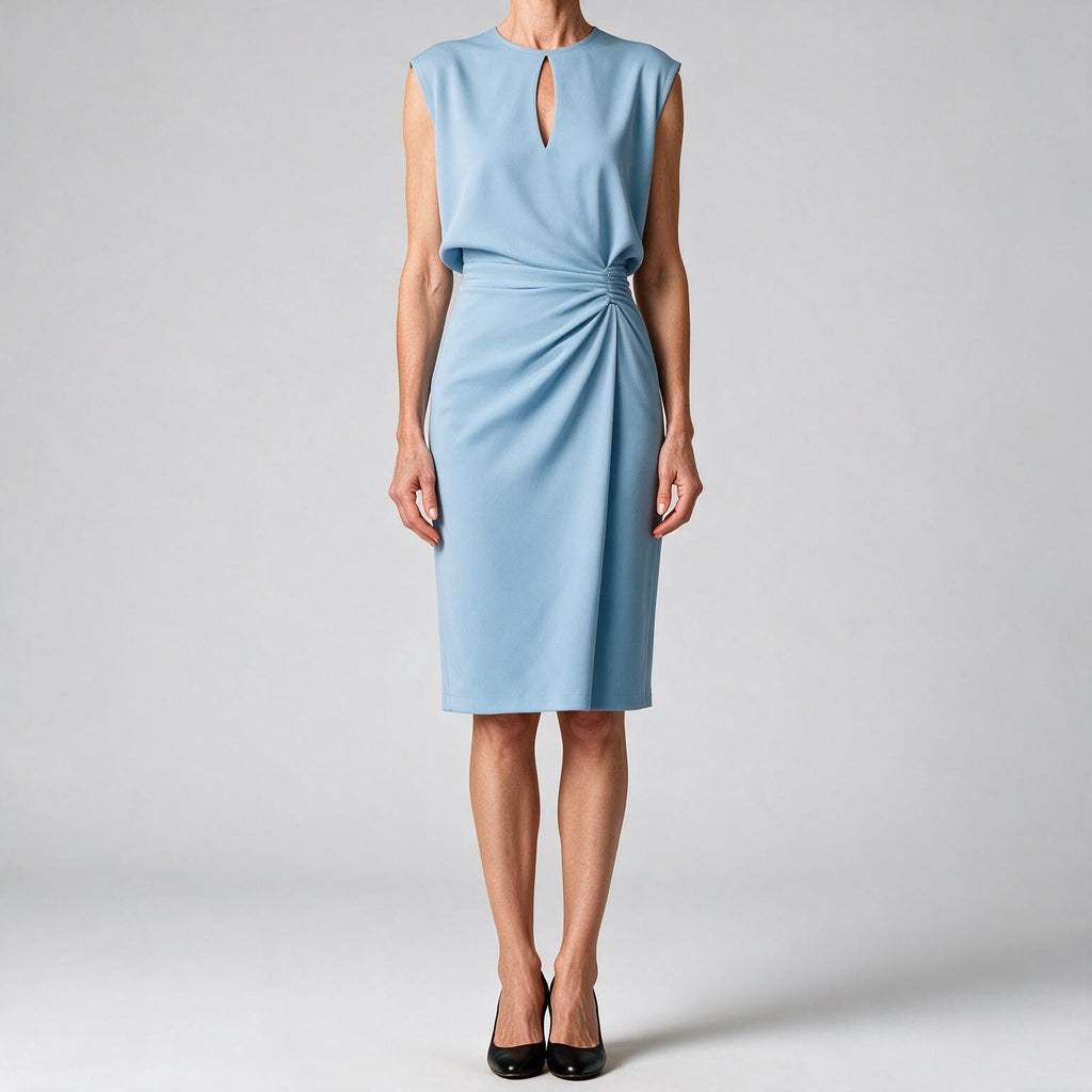 Elowen | Womens Sleeveless Cut Out Knot Midi Classy Wedding Guest Dresses Light Blue