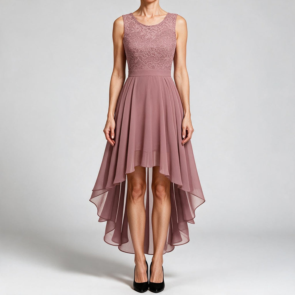 Eleanor | Womens Cocktail Lace Midi Wedding Guest Evening Formal Long Elegant Dresses Pink