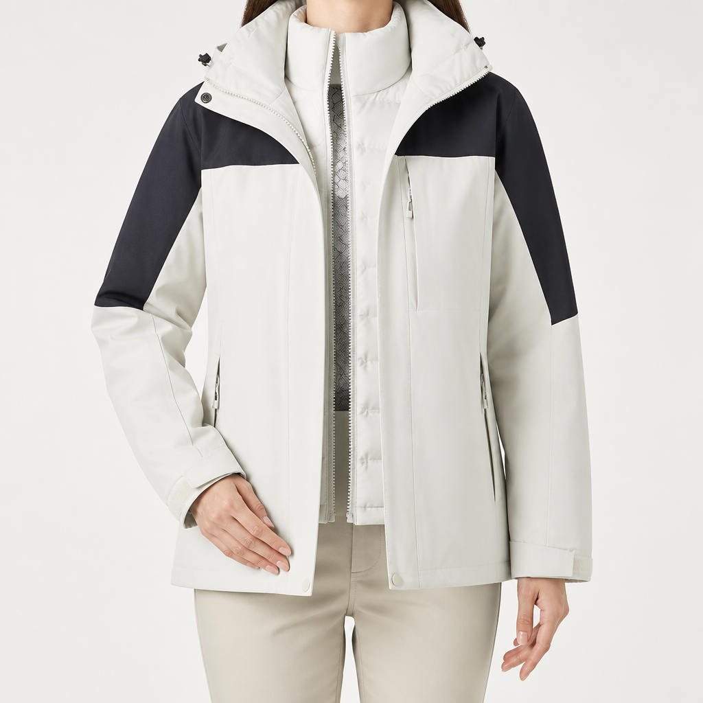 Imogen | Womens Waterproof Hooded 3-in-1 Jacket Fleece Lined, White & Black 3