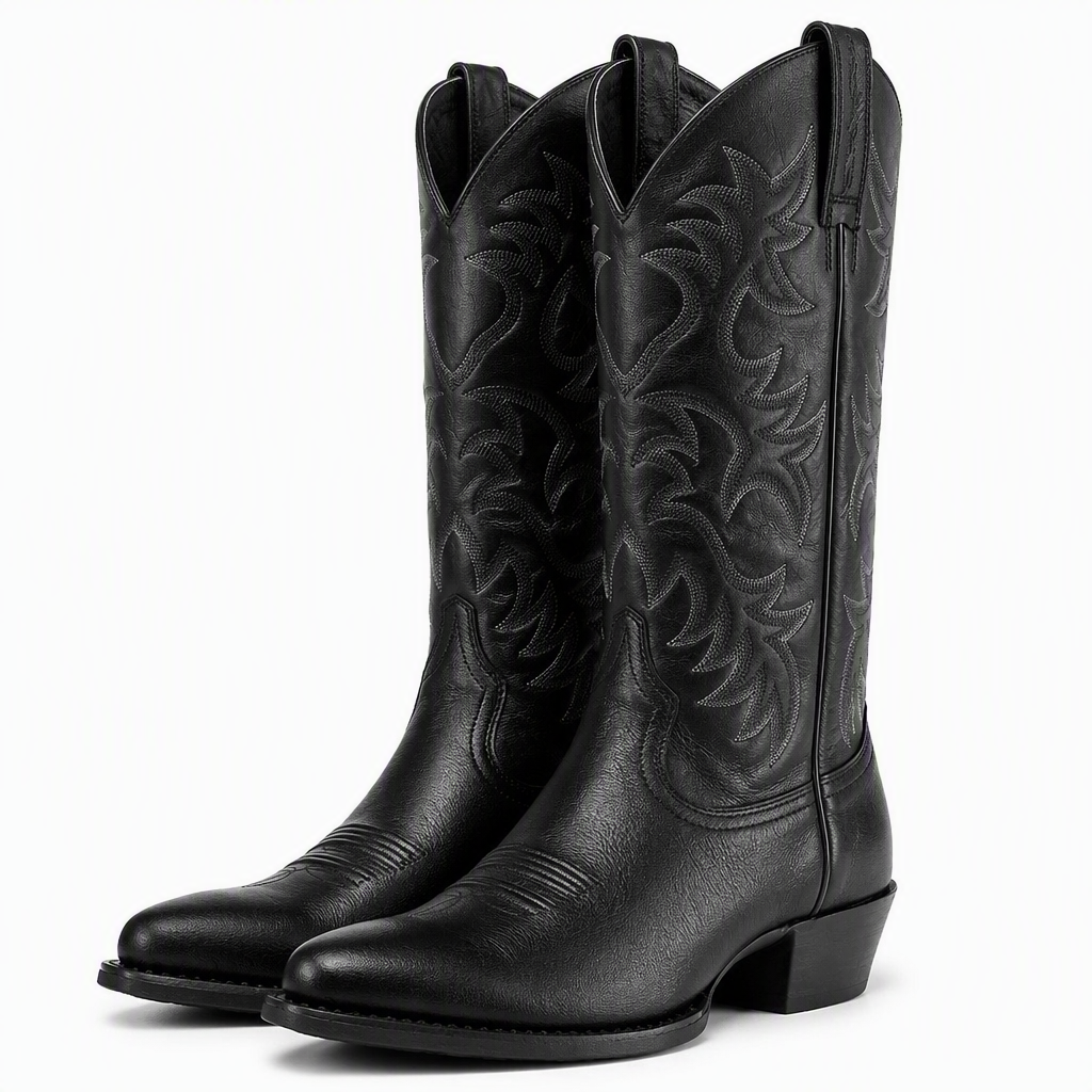 Cassidy | Womens Cowboy Boots Western Embroidered Black Brown Mid Calf Boots Black packshot