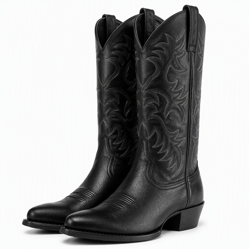 Cassidy | Womens Cowboy Boots Western Embroidered Black Brown Mid Calf Boots Black packshot