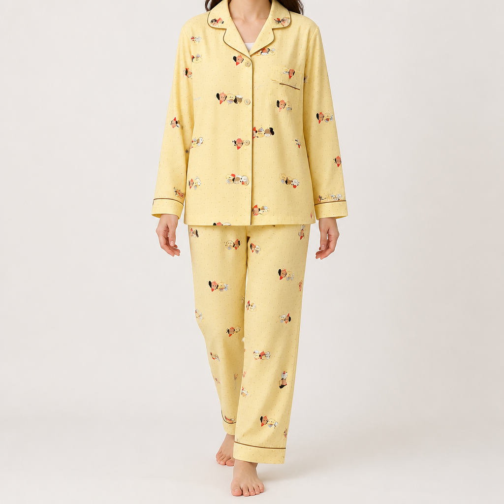 Beatrix | Womens Long Sleeve Cotton Pyjama Set Loungewear, Yellow 5