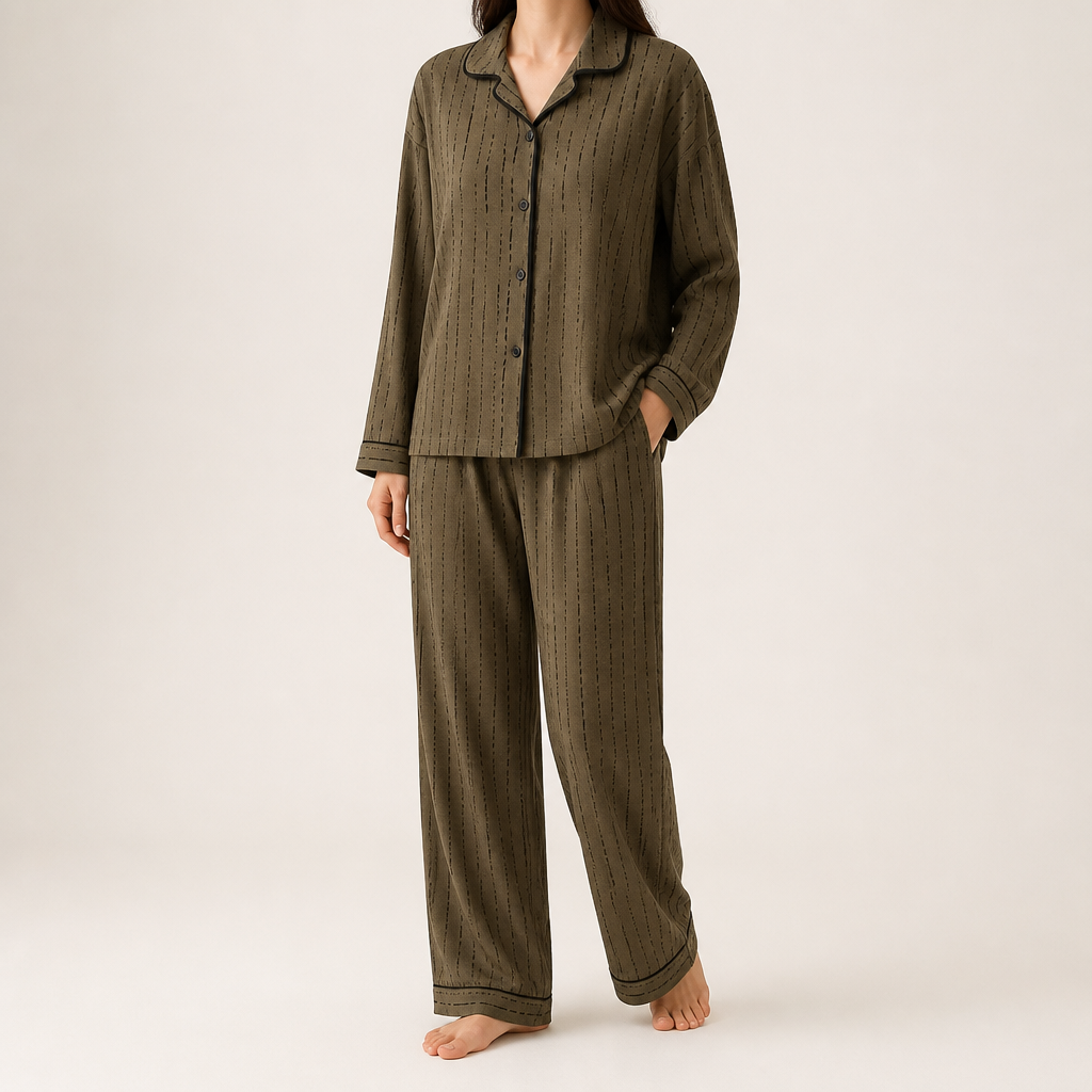 Beatrice | Womens Cotton Long Sleeve Pyjama Set, Olive