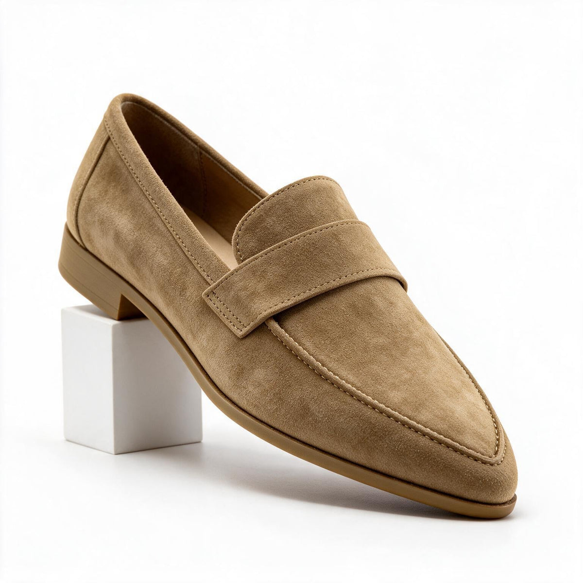 Sylvana | Womens Chunky Heel Pointed Toe Suede Court Shoes Heels Khaki packshot