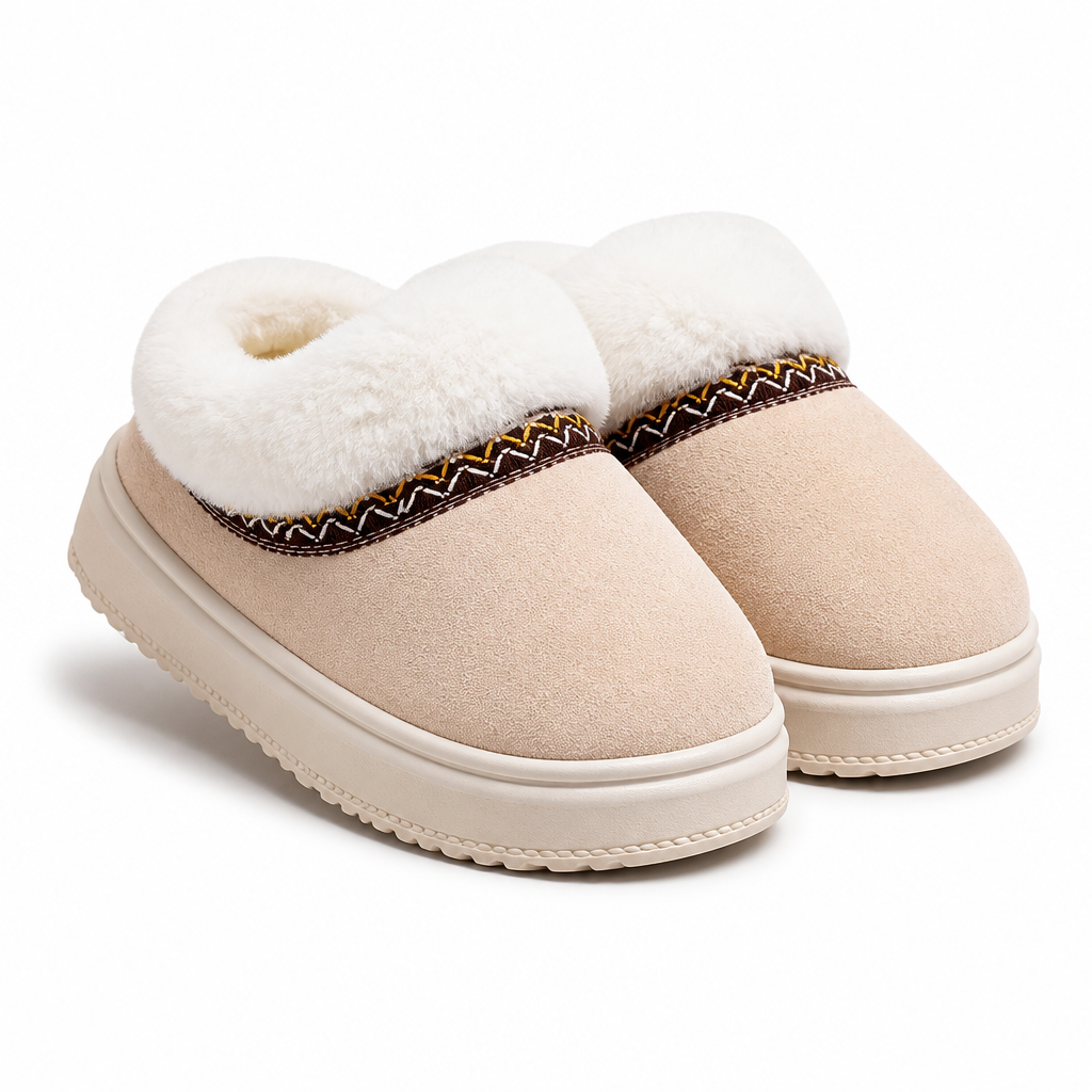 Dax | Womens Slippers Fluffy Warm Memory Foam House Slippers Beige packshot