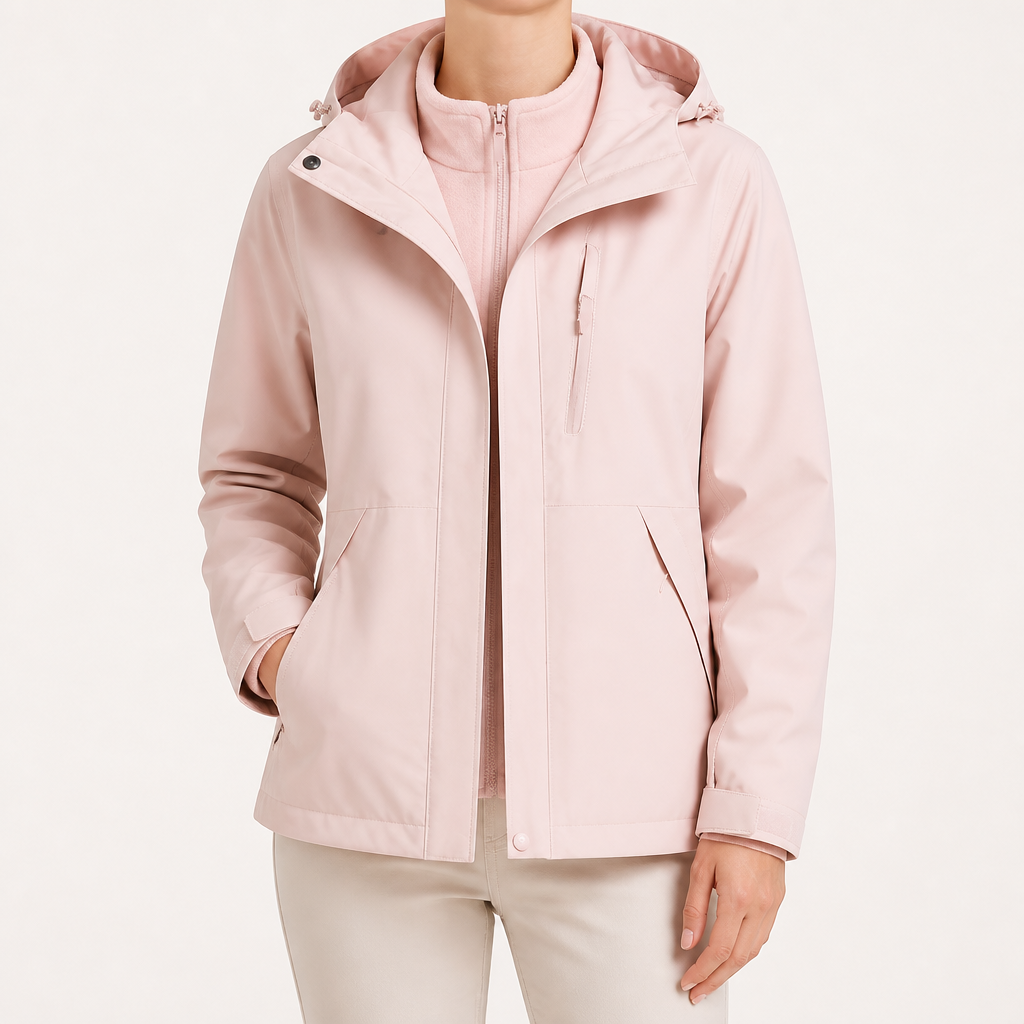 Imogen | Womens 3 In 1 Waterproof Hooded Softshell Jacket, Blush Pink