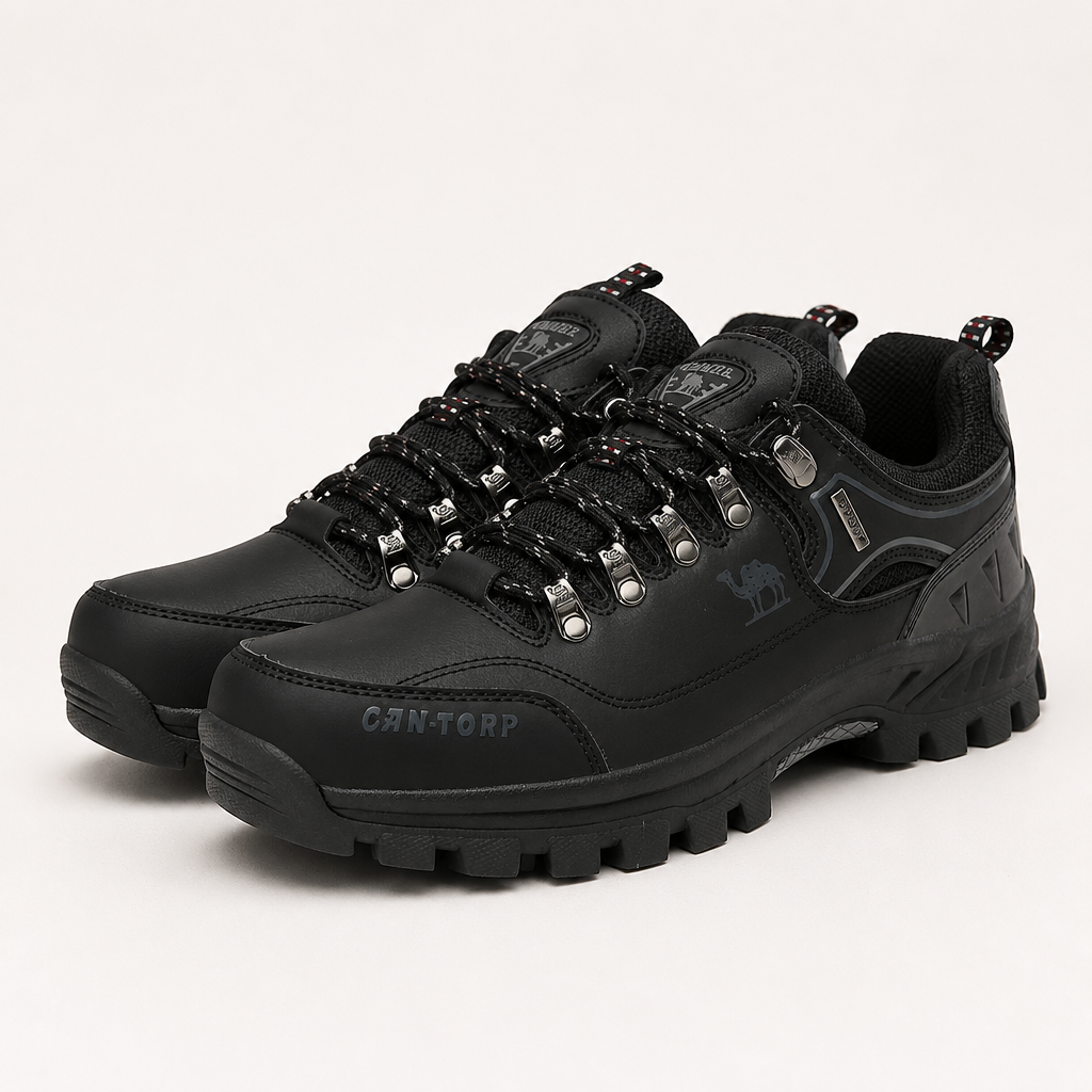 Duncan | Mens Waterproof Leather Walking Hiking Shoes, Black