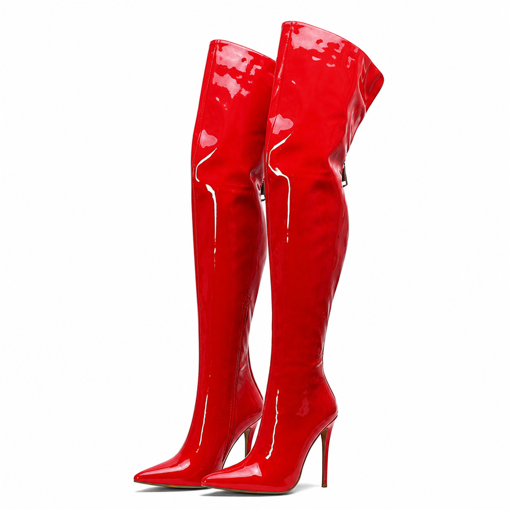 Camilla | Womens Knee High Heeled Pointed Toe Leather Long Boots Red packshot