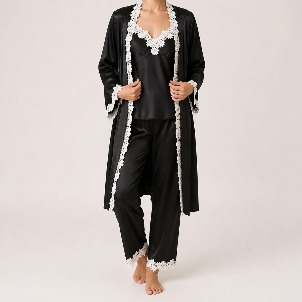 Delphine | Womens Cami Two Piece Pyjama Set, Black