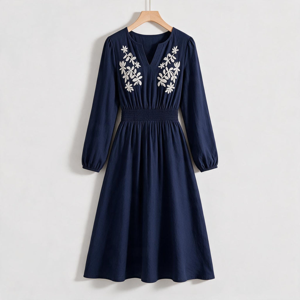 Romy | Womens Wedding Guest Midi Holiday Long Sleeve A-Line Fall Dresses on hanger