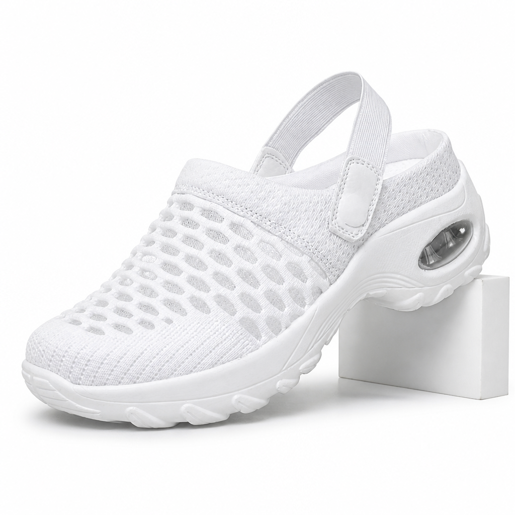 Juno | Womens Trainers Slip On Mesh Breathable Air Cushion Walking Shoes White packshot