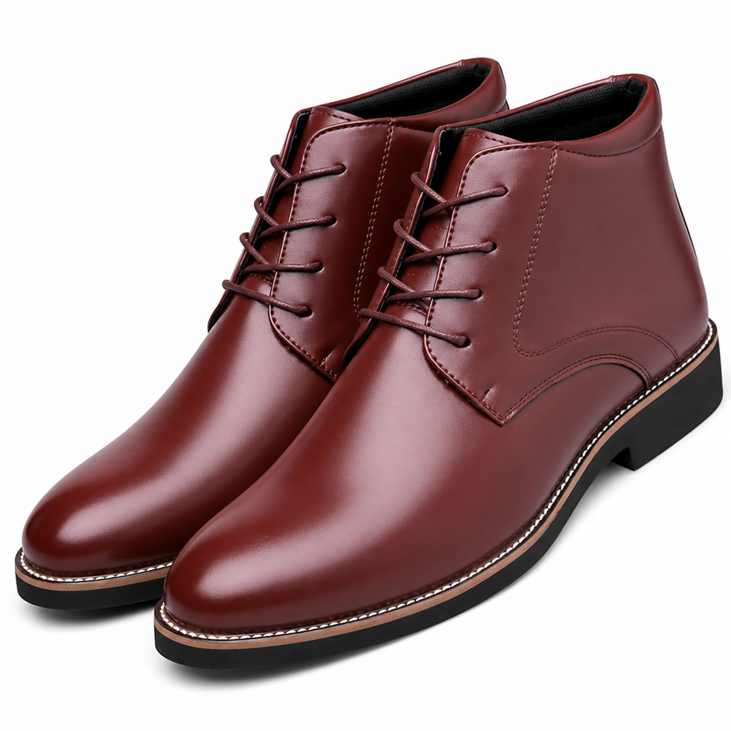 Everett | Mens Leather Ankle Lace Up High Top Derby Boots Burgundy packshot