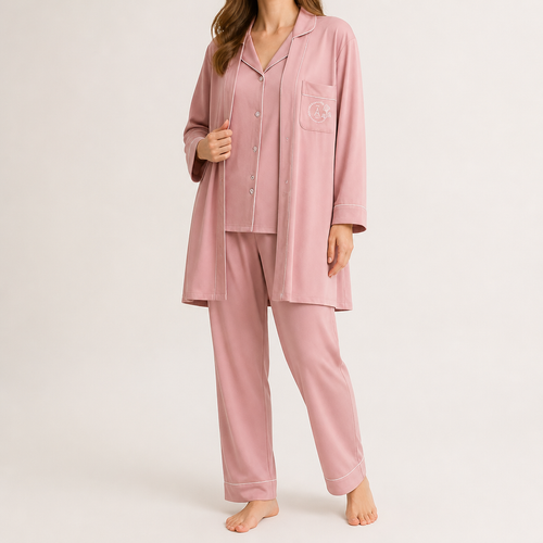 Arabella | Womens Cotton Long Sleeve Pyjama Set, Rose Pink