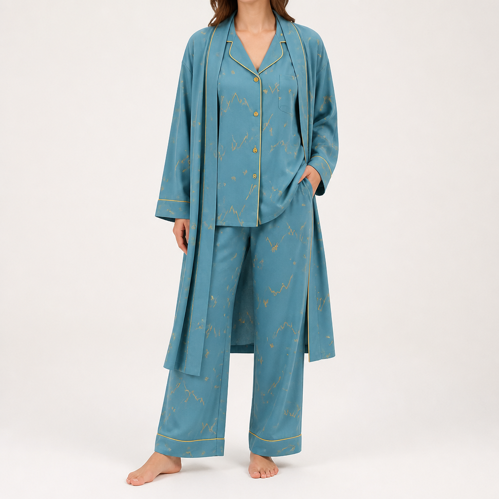 Arabella | Womens Cotton Long Sleeve Pyjama Set, Teal