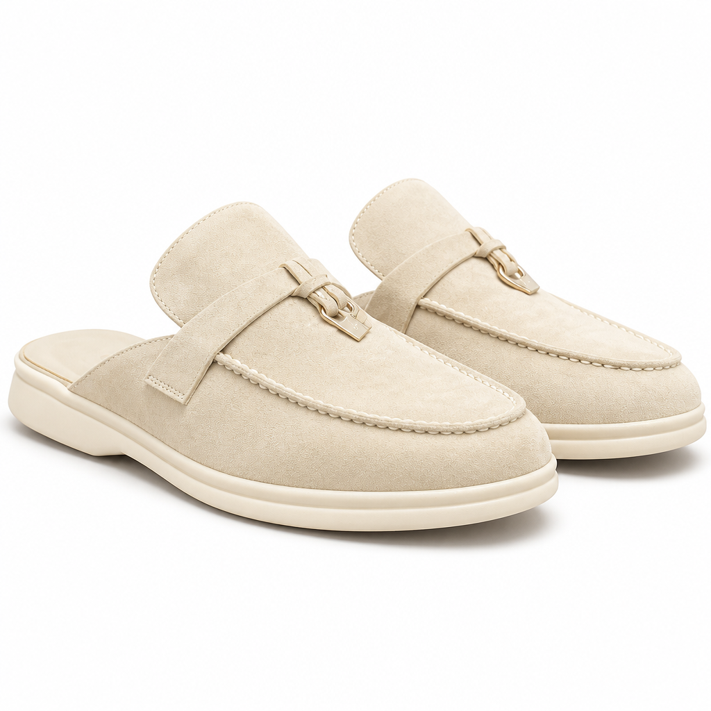Sasha | Womens Leather Slip on Closed Toe Mules Sandals Cream packshot