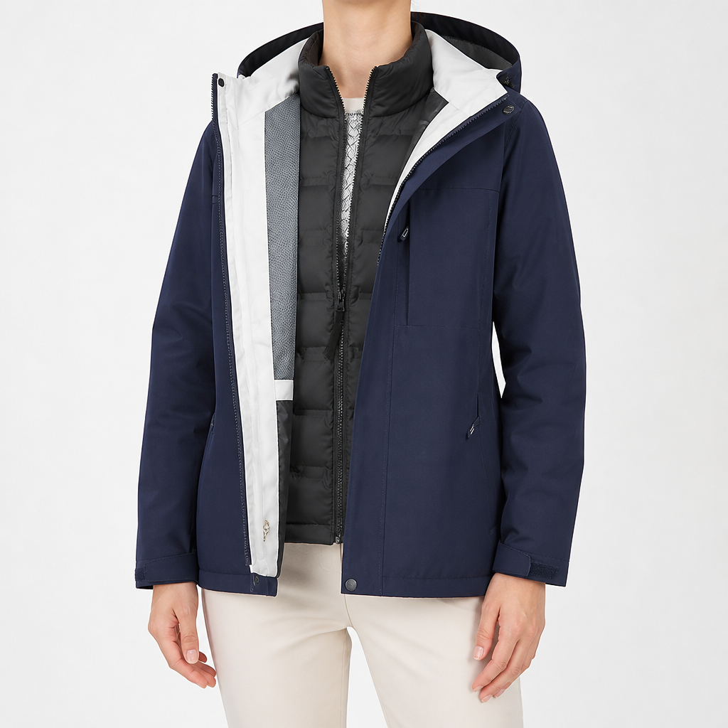 Imogen | Womens Waterproof Hooded 3-in-1 Jacket Fleece Lined, Navy Blue 2
