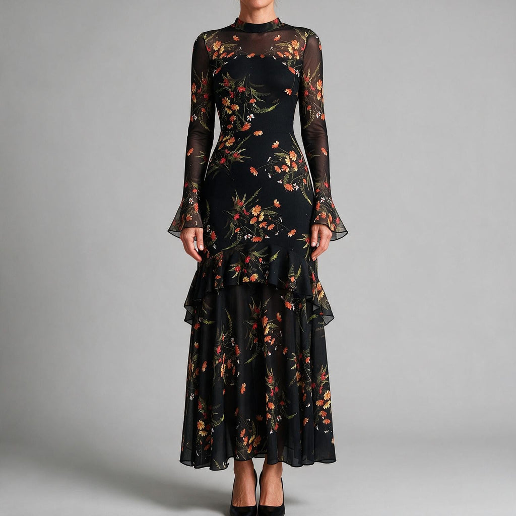 Amara | Womens Floral Dress Spaghetti Strap French Midi Dress