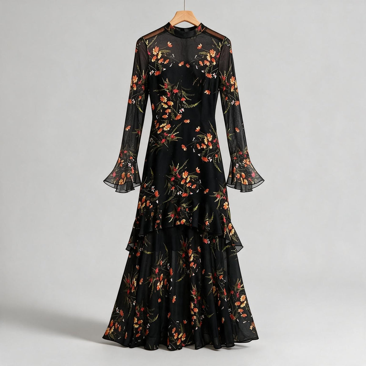 Amara | Womens Floral Dress Spaghetti Strap French Midi Dress on hanger