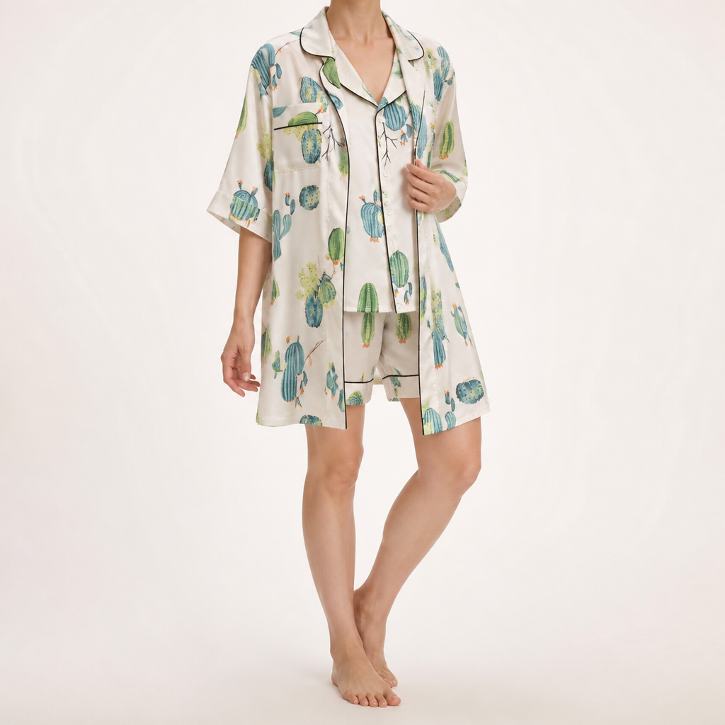 Odette | Womens Short Sleeve Satin Pyjama Set, White