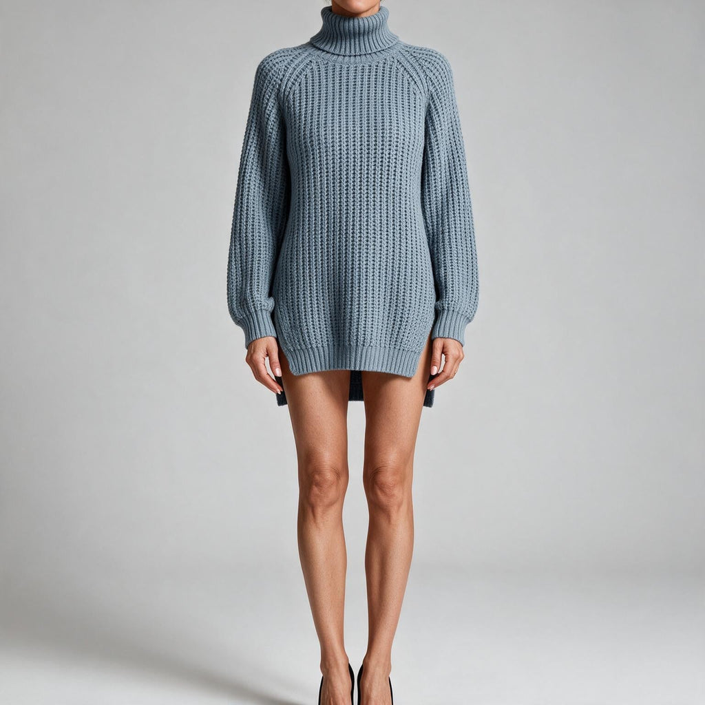 Rhiannon | Womens Wedding Guest Jumper Knitted Split Raglan Sleeve Dresses Light Grey