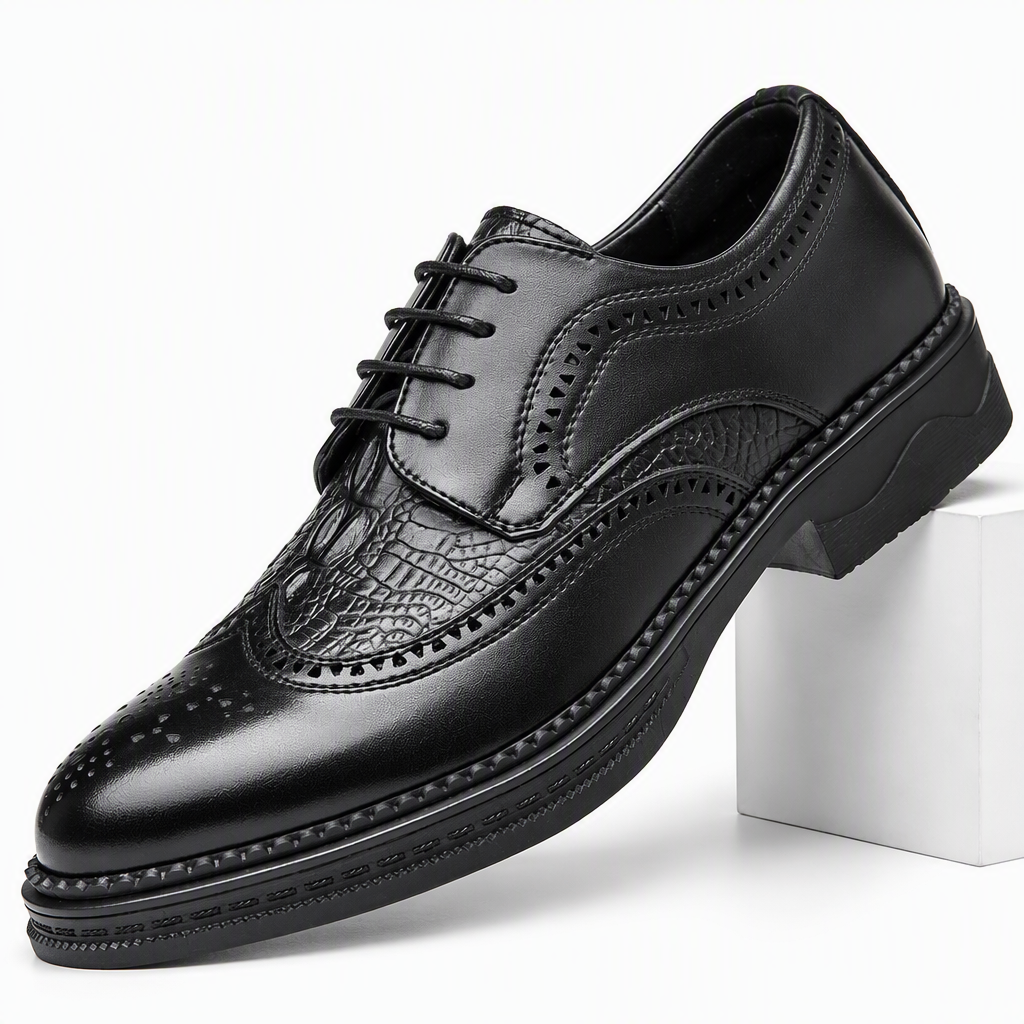 Baxter | Mens Leather Brogue Business Formal Casual Wedding Shoes Black packshot