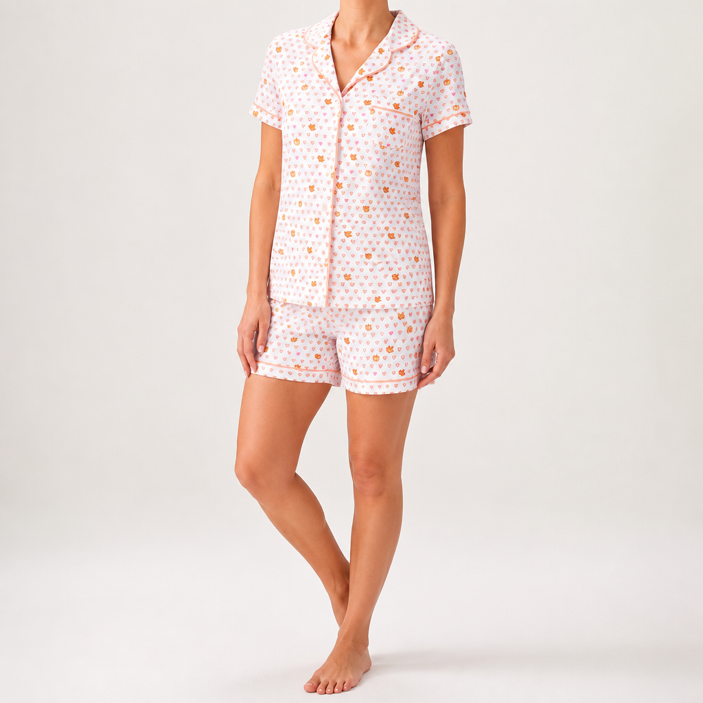 Genevieve | Womens Short Sleeve Cotton Pyjama Set, Champagne
