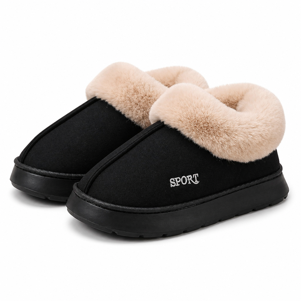 Kaya | Womens Slippers Fluffy Warm Memory Foam House Slippers Black packshot