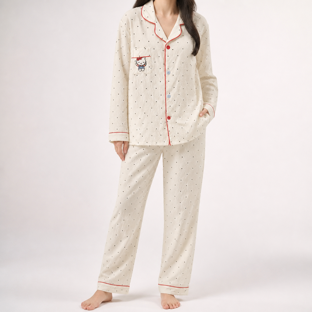 Beatrix | Womens Long Sleeve Cotton Pyjama Set Loungewear, White 2
