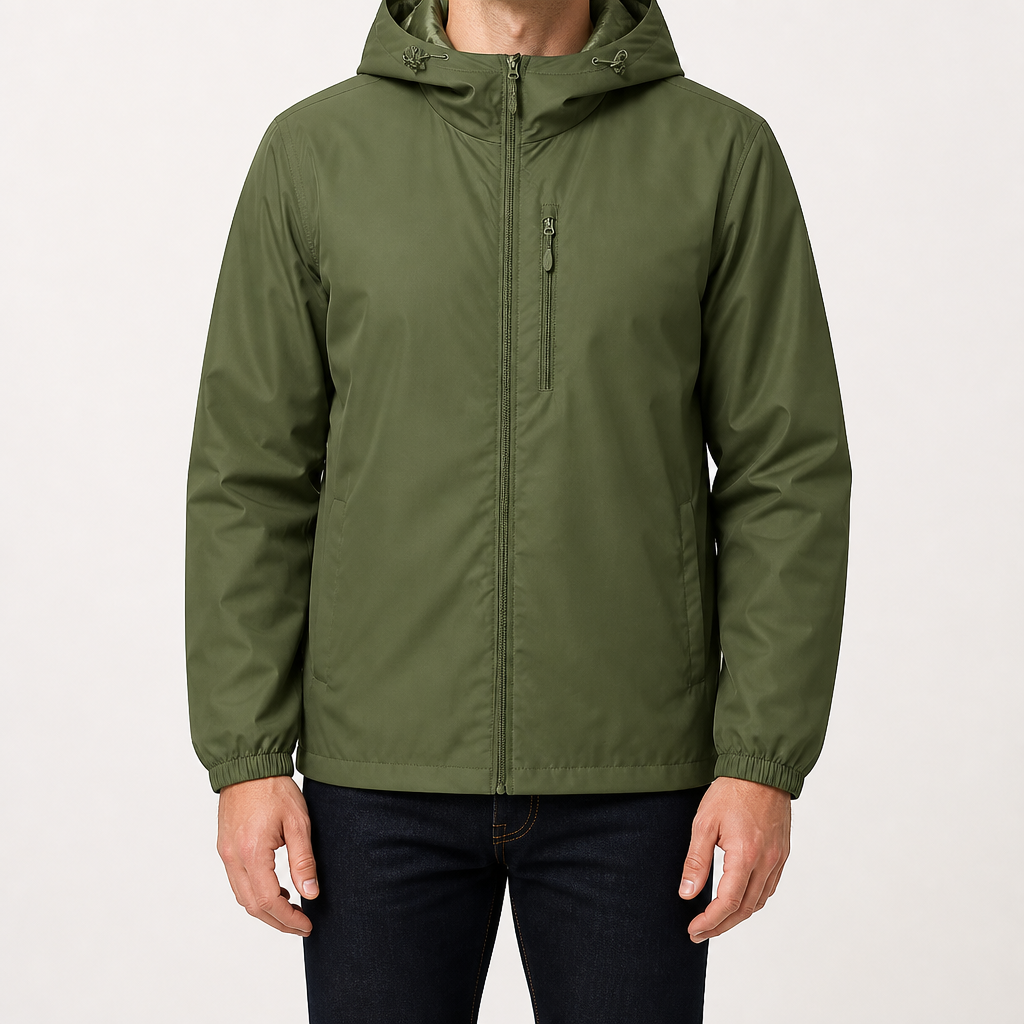 Julian | Mens Water Resistant Hooded Windbreaker Jacket, Army Green
