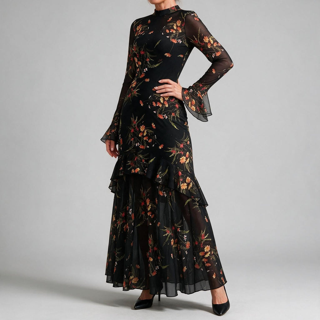 Amara | Womens Floral Dress Spaghetti Strap French Midi Dress