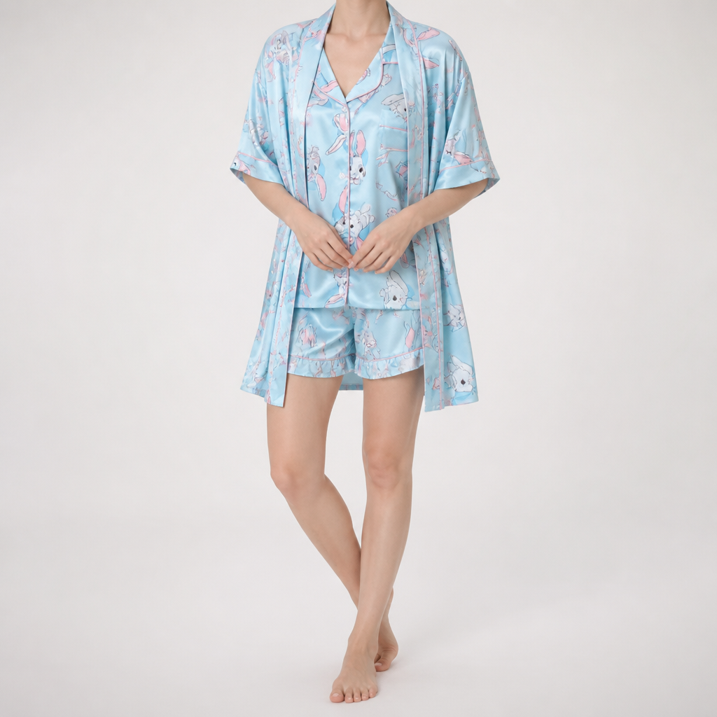 Odette | Womens Short Sleeve Satin Pyjama Set, Sky Blue