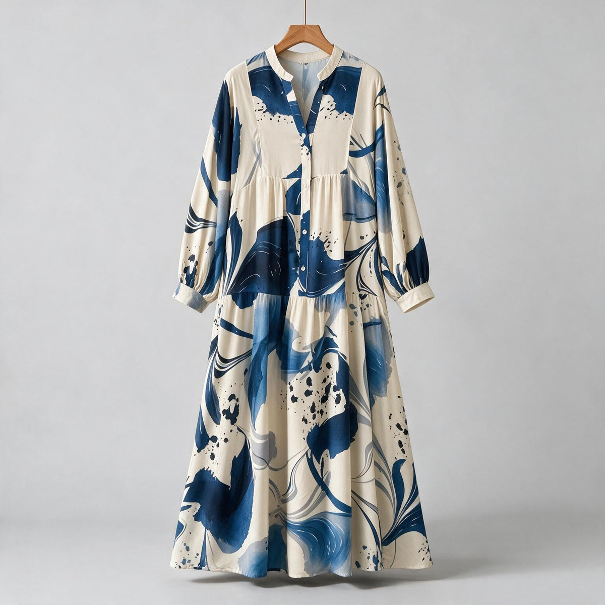 Ulric | Womens Dress Printed Long Sleeve V Neck Loose Maxi Dress on hanger